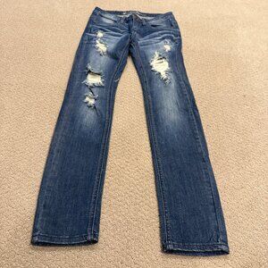 Machine Jeans Nouvelle Mode Distress Skinny Mid Rise Boho Dark Size 28 #ST-8118
